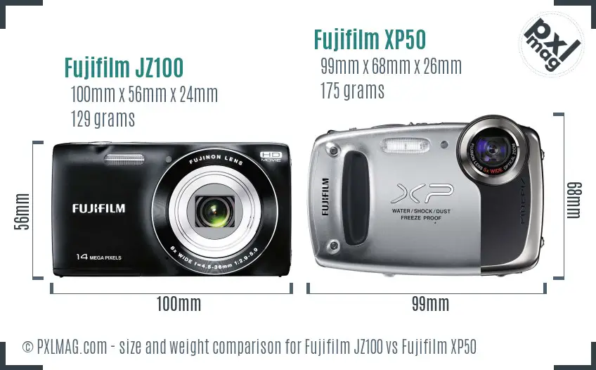 Fujifilm JZ100 vs Fujifilm XP50 size comparison