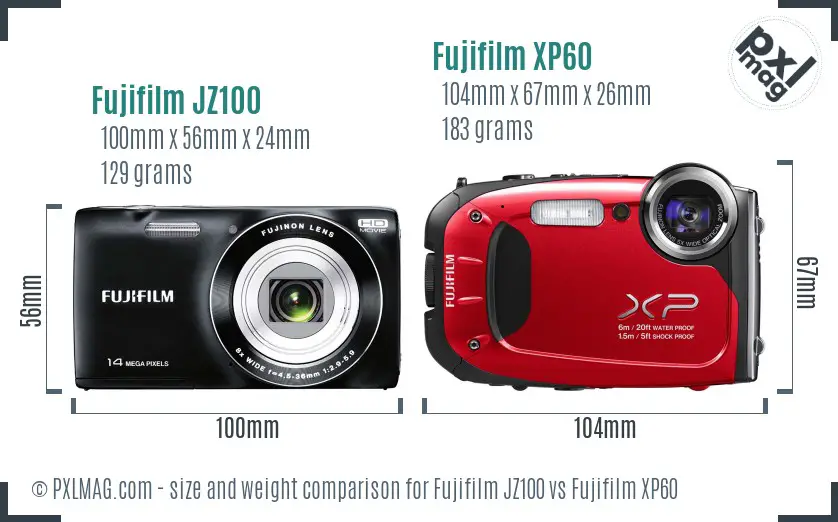 Fujifilm JZ100 vs Fujifilm XP60 size comparison