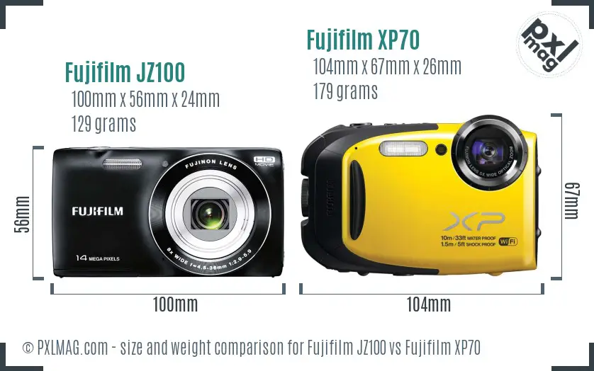 Fujifilm JZ100 vs Fujifilm XP70 size comparison