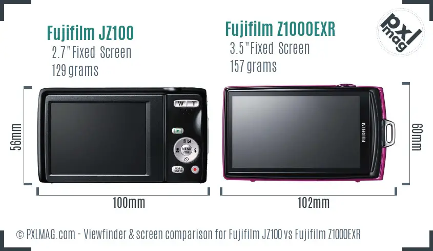 Fujifilm JZ100 vs Fujifilm Z1000EXR Screen and Viewfinder comparison