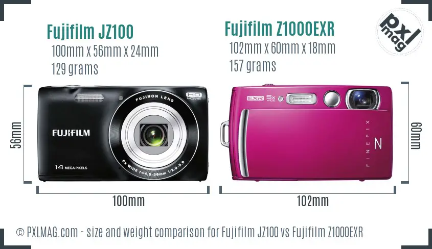 Fujifilm JZ100 vs Fujifilm Z1000EXR size comparison