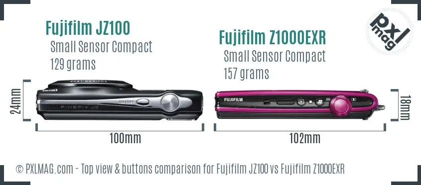 Fujifilm JZ100 vs Fujifilm Z1000EXR top view buttons comparison