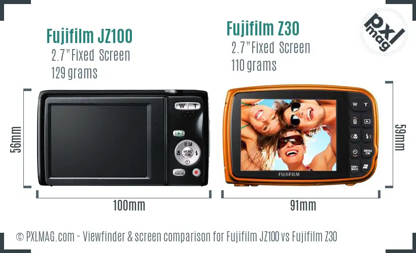 Fujifilm JZ100 vs Fujifilm Z30 Screen and Viewfinder comparison
