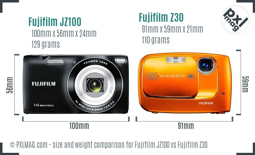 Fujifilm JZ100 vs Fujifilm Z30 size comparison