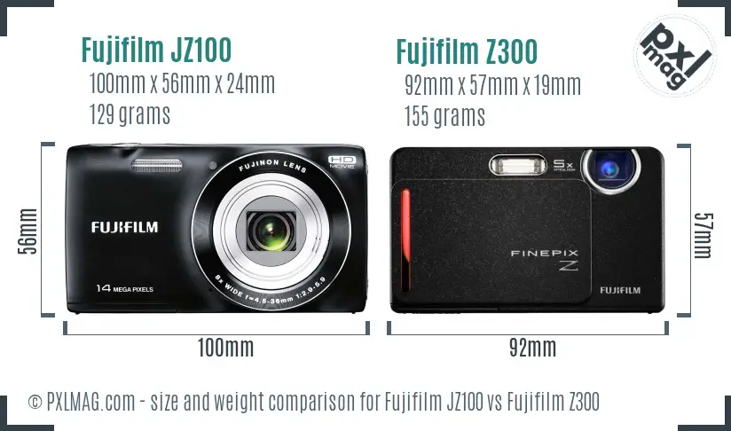 Fujifilm JZ100 vs Fujifilm Z300 size comparison