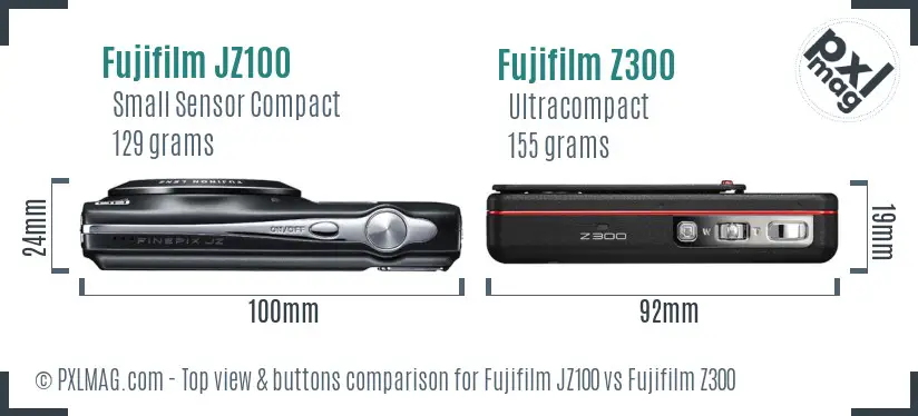Fujifilm JZ100 vs Fujifilm Z300 top view buttons comparison