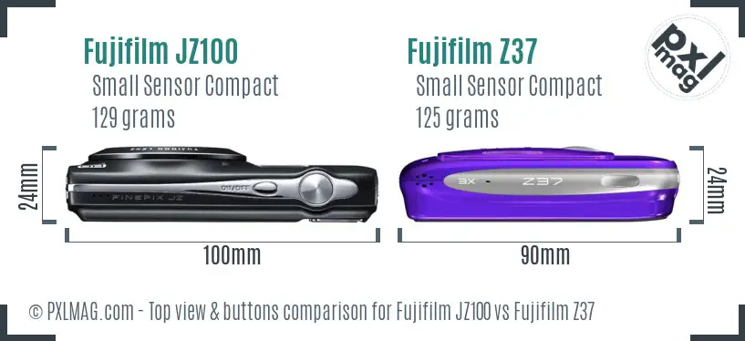 Fujifilm JZ100 vs Fujifilm Z37 top view buttons comparison