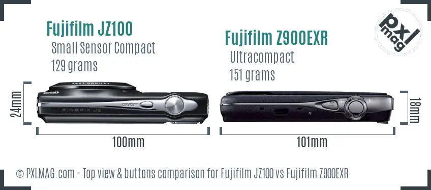 Fujifilm JZ100 vs Fujifilm Z900EXR top view buttons comparison