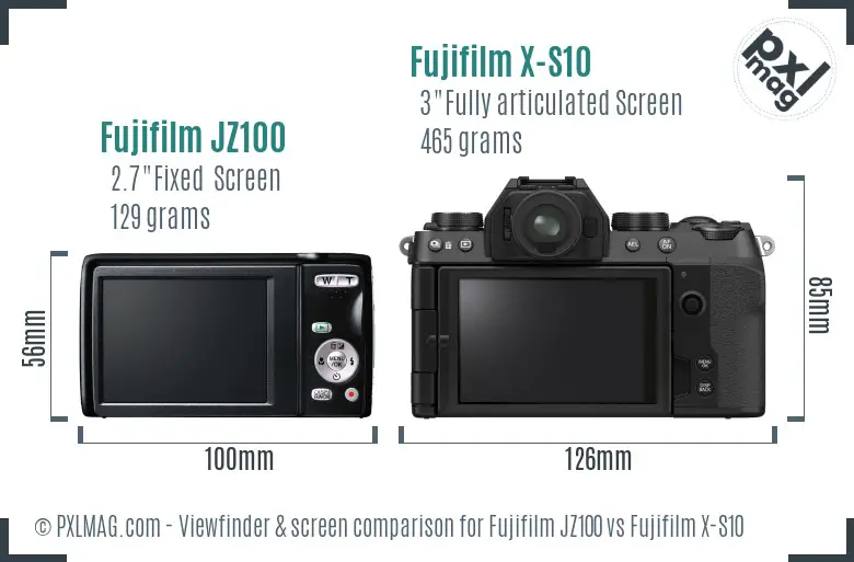 Fujifilm JZ100 vs Fujifilm X-S10 Screen and Viewfinder comparison