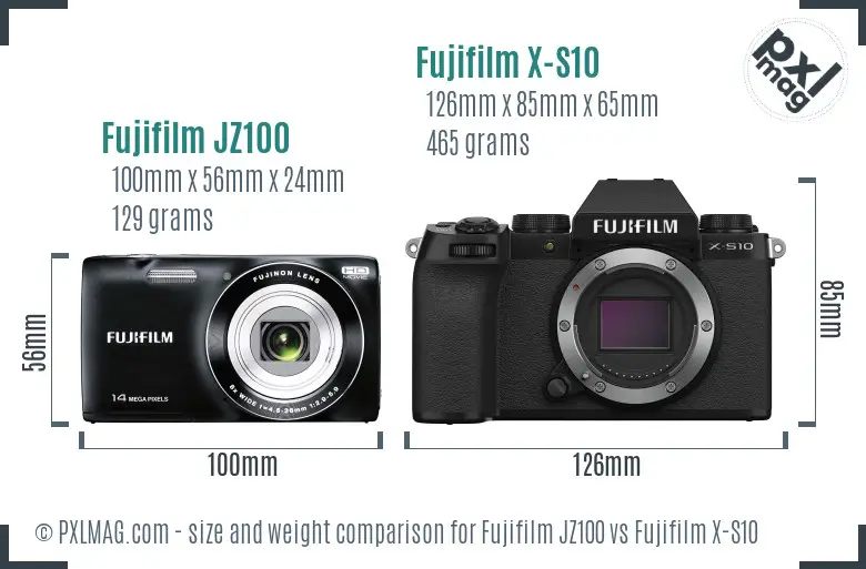 Fujifilm JZ100 vs Fujifilm X-S10 size comparison
