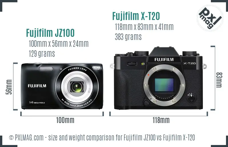 Fujifilm JZ100 vs Fujifilm X-T20 size comparison