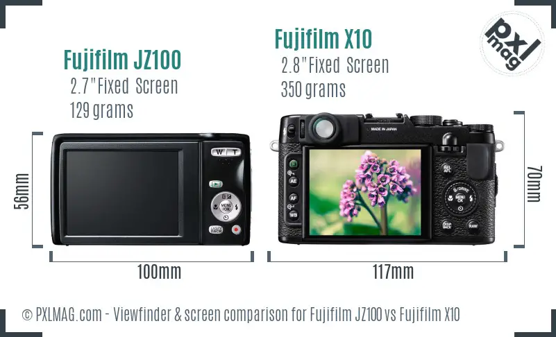 Fujifilm JZ100 vs Fujifilm X10 Screen and Viewfinder comparison