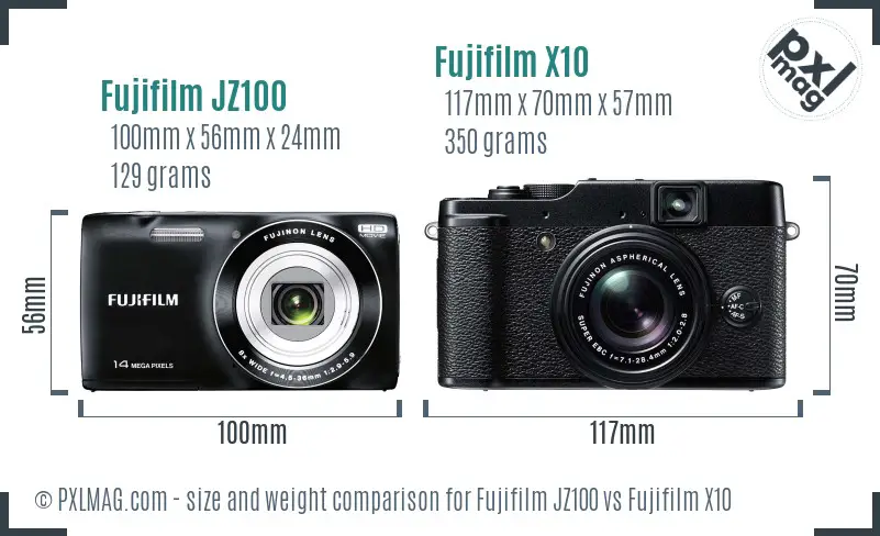 Fujifilm JZ100 vs Fujifilm X10 size comparison