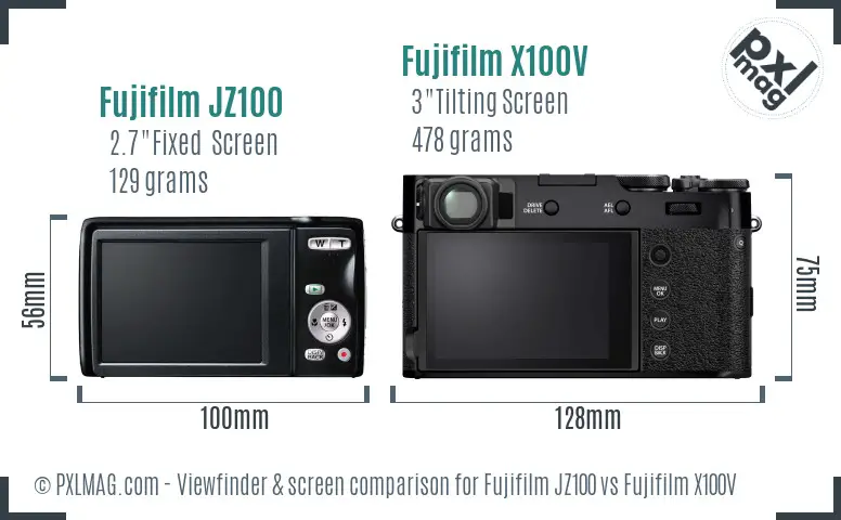 Fujifilm JZ100 vs Fujifilm X100V Screen and Viewfinder comparison