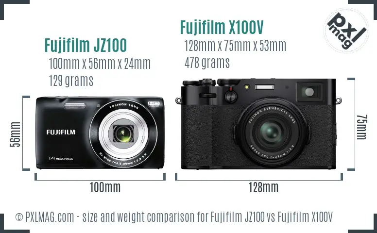Fujifilm JZ100 vs Fujifilm X100V size comparison
