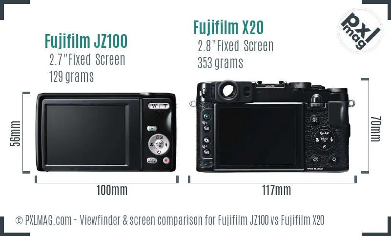 Fujifilm JZ100 vs Fujifilm X20 Screen and Viewfinder comparison