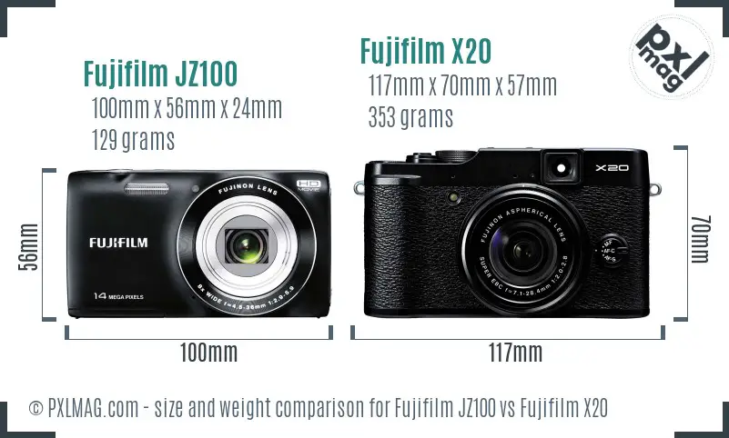 Fujifilm JZ100 vs Fujifilm X20 size comparison