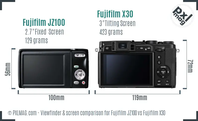 Fujifilm JZ100 vs Fujifilm X30 Screen and Viewfinder comparison