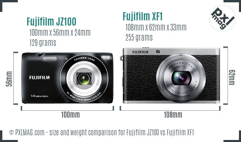 Fujifilm JZ100 vs Fujifilm XF1 size comparison