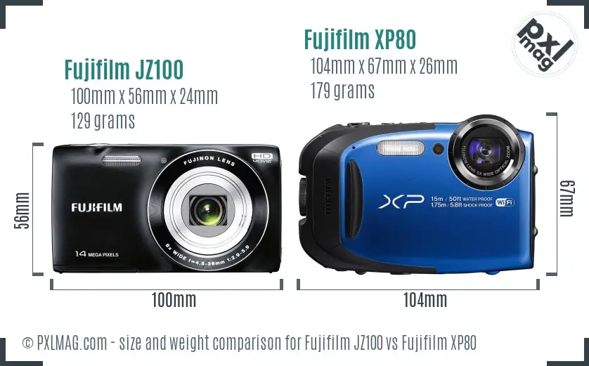 Fujifilm JZ100 vs Fujifilm XP80 size comparison