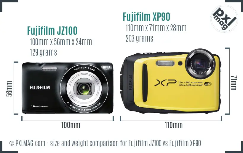 Fujifilm JZ100 vs Fujifilm XP90 size comparison