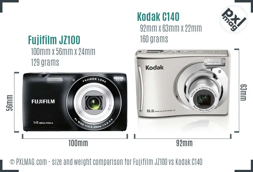 Fujifilm JZ100 vs Kodak C140 size comparison