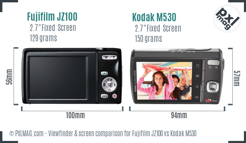 Fujifilm JZ100 vs Kodak M530 Screen and Viewfinder comparison