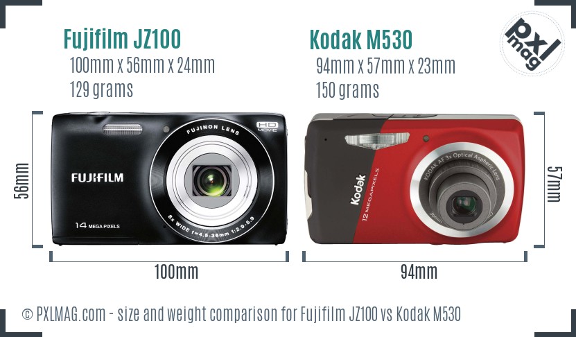 Fujifilm JZ100 vs Kodak M530 size comparison Fujifilm JZ100 vs Kodak M530 size comparison