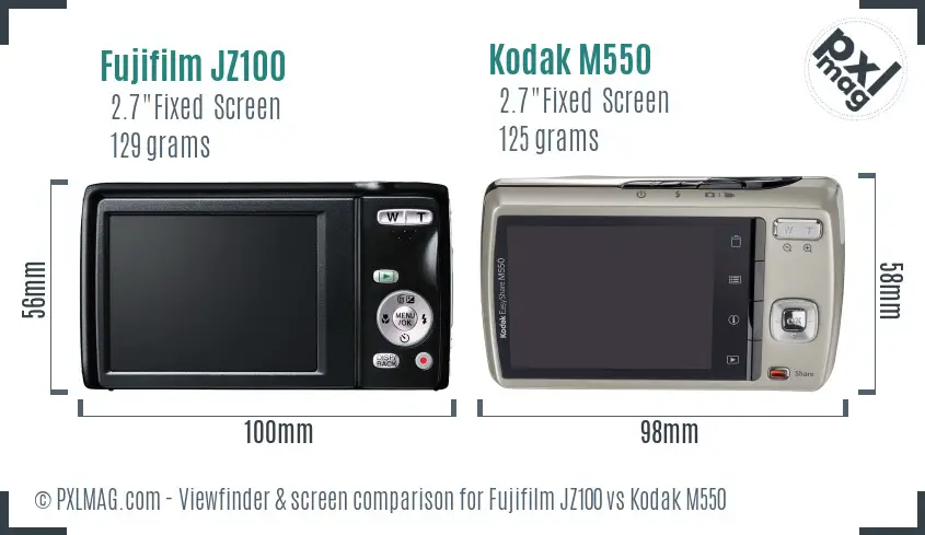 Fujifilm JZ100 vs Kodak M550 Screen and Viewfinder comparison