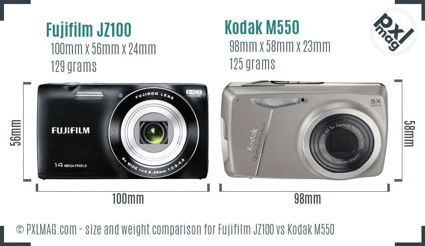 Fujifilm JZ100 vs Kodak M550 size comparison