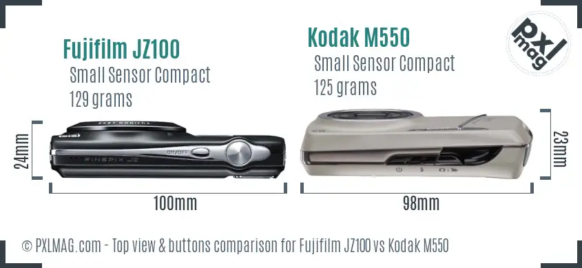 Fujifilm JZ100 vs Kodak M550 top view buttons comparison