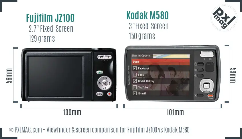 Fujifilm JZ100 vs Kodak M580 Screen and Viewfinder comparison