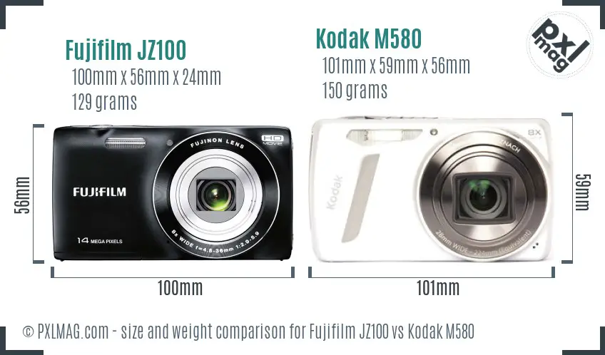 Fujifilm JZ100 vs Kodak M580 size comparison