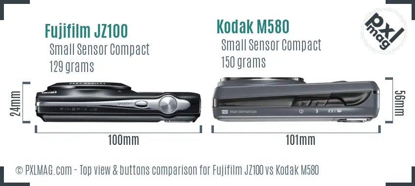 Fujifilm JZ100 vs Kodak M580 top view buttons comparison