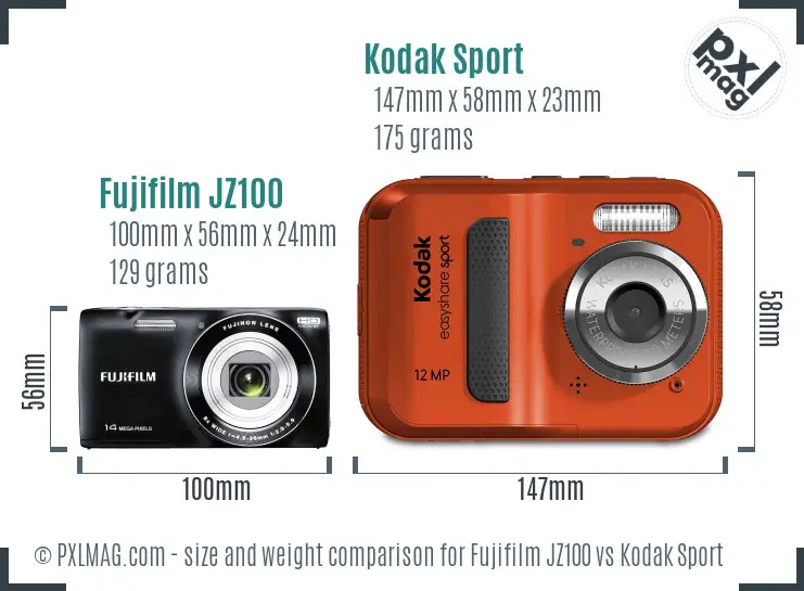 Fujifilm JZ100 vs Kodak Sport size comparison Fujifilm JZ100 vs Kodak Sport size comparison