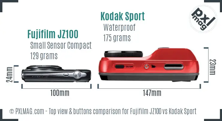Fujifilm JZ100 vs Kodak Sport top view buttons comparison