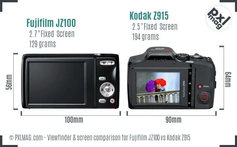 Fujifilm JZ100 vs Kodak Z915 Screen and Viewfinder comparison