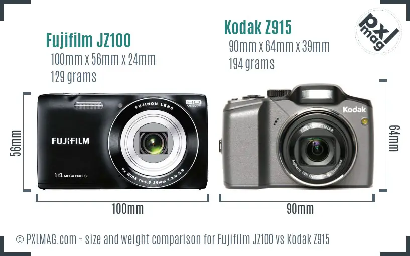 Fujifilm JZ100 vs Kodak Z915 size comparison