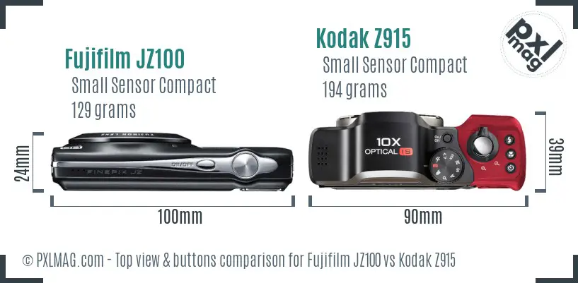 Fujifilm JZ100 vs Kodak Z915 top view buttons comparison