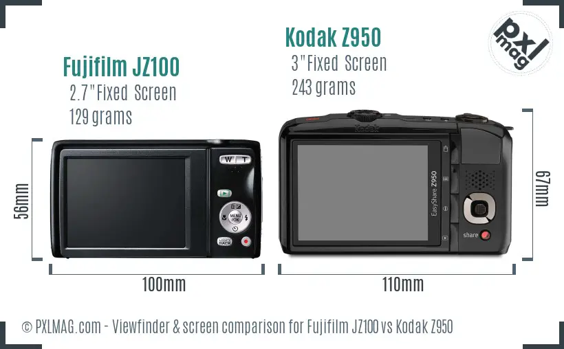 Fujifilm JZ100 vs Kodak Z950 Screen and Viewfinder comparison
