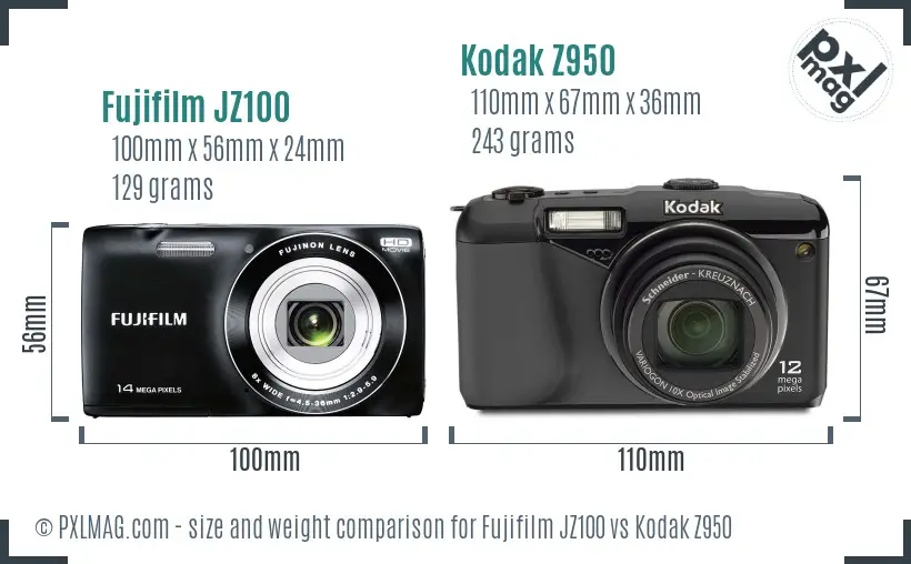 Fujifilm JZ100 vs Kodak Z950 size comparison