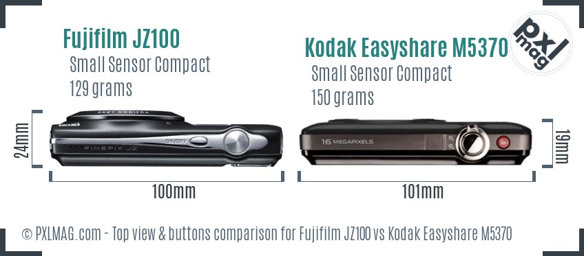 Fujifilm JZ100 vs Kodak Easyshare M5370 top view buttons comparison