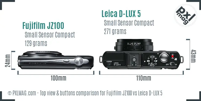 Fujifilm JZ100 vs Leica D-LUX 5 top view buttons comparison