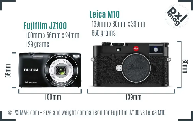 Fujifilm JZ100 vs Leica M10 size comparison