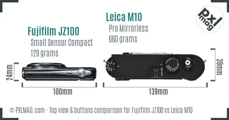 Fujifilm JZ100 vs Leica M10 top view buttons comparison