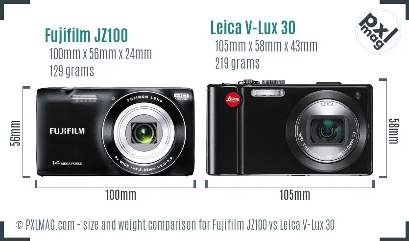 Fujifilm JZ100 vs Leica V-Lux 30 size comparison