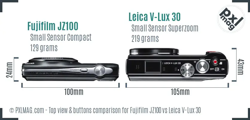 Fujifilm JZ100 vs Leica V-Lux 30 top view buttons comparison