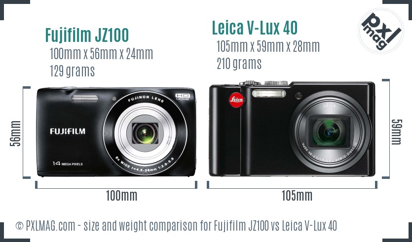 Fujifilm JZ100 vs Leica V-Lux 40 size comparison