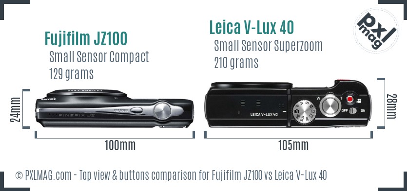 Fujifilm JZ100 vs Leica V-Lux 40 top view buttons comparison