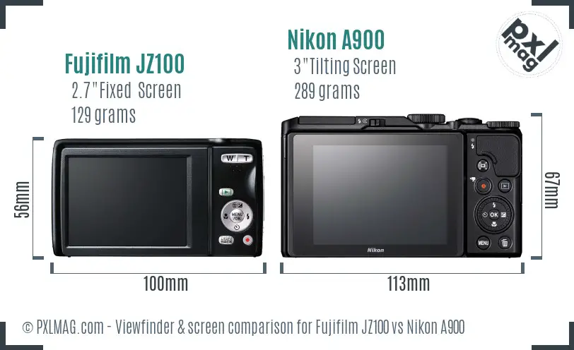 Fujifilm JZ100 vs Nikon A900 Screen and Viewfinder comparison